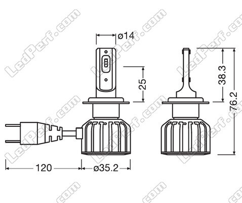 Ensemble des dimensions des ampoules H18 LED Osram LEDriving Bright - 64210DWBRT-2HFB