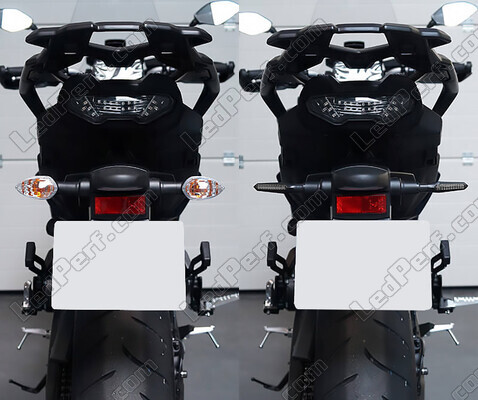 Vergleich vor und nach der Installation Dynamische LED-Blinker + Bremslichter für BMW Motorrad F 800 GT