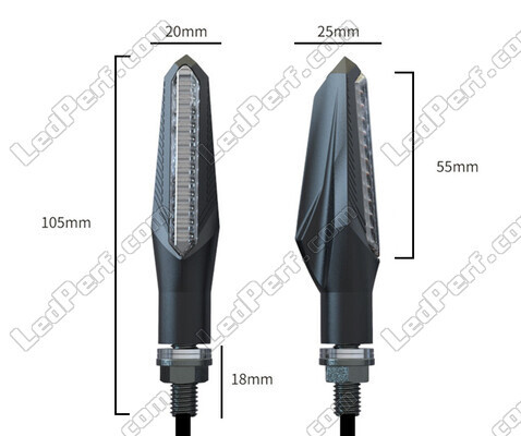 Ensemble des dimensions des clignotants dynamiques LED avec feux de jour pour Aprilia RSV 1000 Tuono (2006 - 2009)