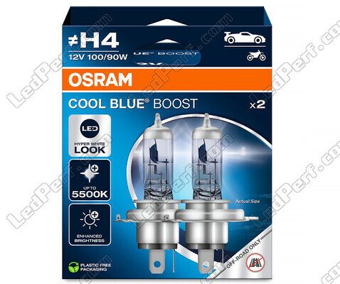 Ampoules H4 Osram Cool Blue Boost 5500K  effet xénon ref: 62193CBB-2HB dans packaging de 2 ampoules