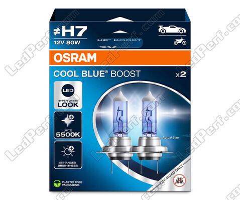 Ampoules H7 Osram Cool Blue Boost 5 500K  effet xénon ref: 62210CBB-2HB dans packaging de 2 ampoules